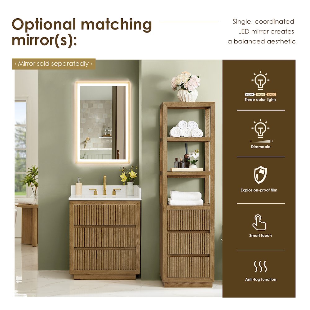 Navan 30" Single Bathroom Vanity in Weathered Brown. Picture 14