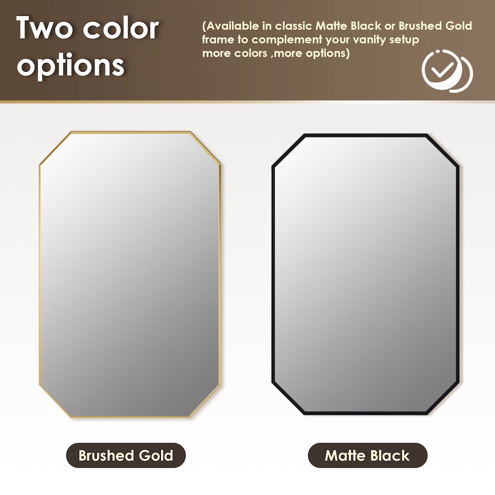 24"x36" Octagon Aluminum Framed in Brushed Gold Modern Bathroom Wall Mirror. Picture 15