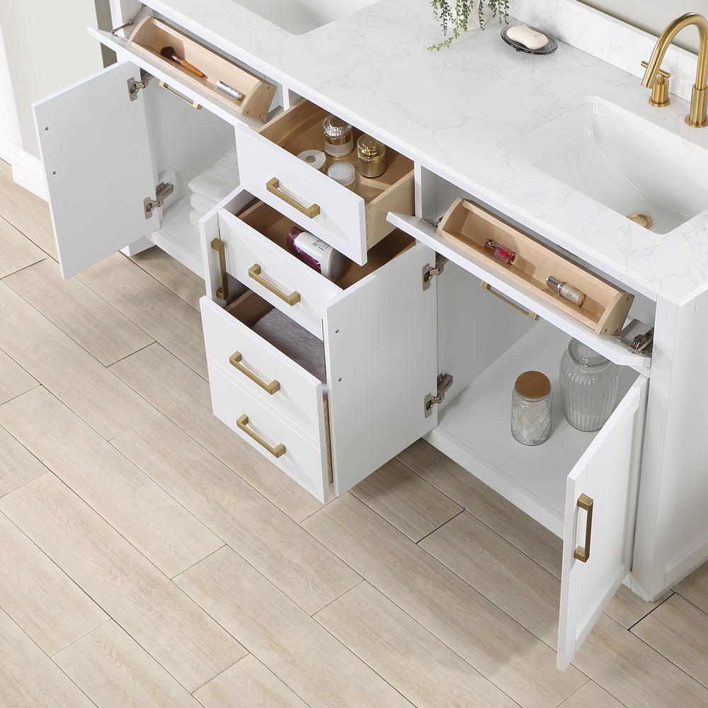 72" Double Bathroom Vanity in White without Mirror. Picture 9