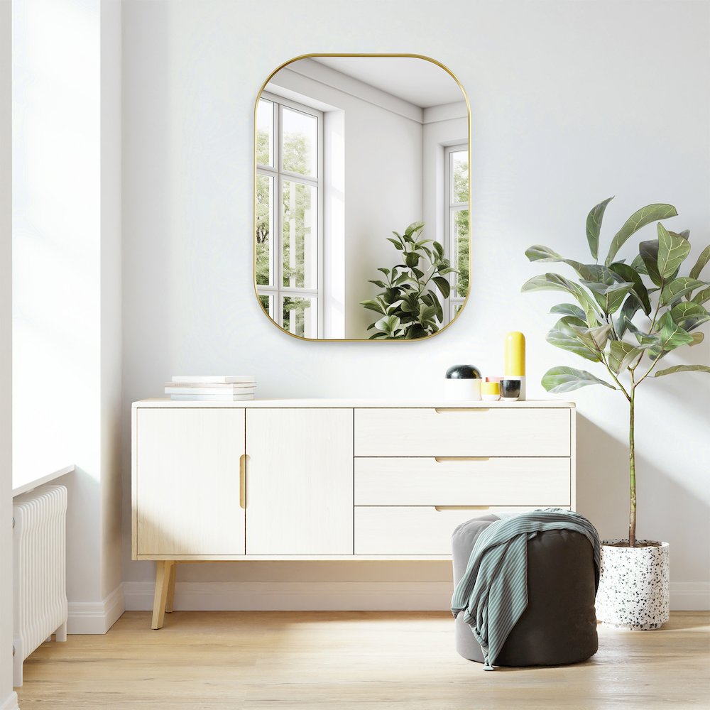 24x32" Rectangular Aluminum Framed in Brushed Gold Modern Bathroom Wall Mirror. Picture 16