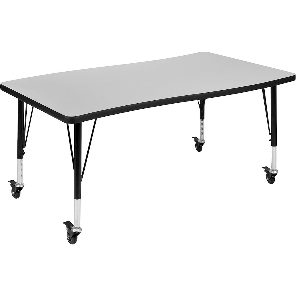 Mobile 28"W x 47.5"L Rectangular Wave Flexible Collaborative Grey Thermal Laminate Activity Table - Height Adjustable Short Legs. Picture 1