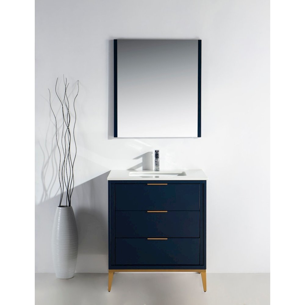 Divani 30'' Gloss Blue Vanity W/ Quartz Counter Top (Back Splash Free). Picture 2