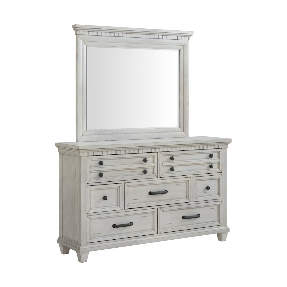 Windom Dresser and Mirror Set in Antique White. Picture 1