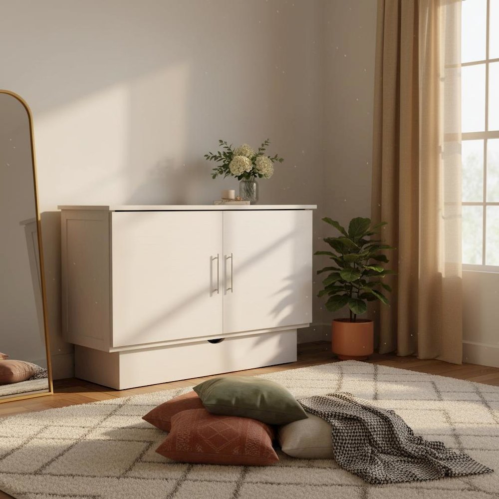 White Queen Wood Cabinet Bed with Compact Design and Usable Top Surface. Picture 4