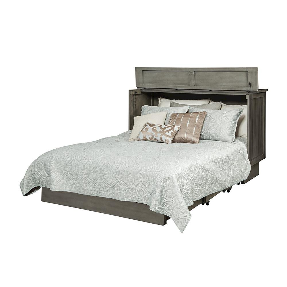 Modern Gray Queen Cabinet Bed Wood Frame with Free Standing Design, Usable Top. Picture 4