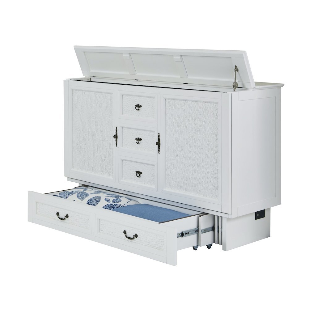 White Queen Cabinet Bed with Wicker Detail and Integrated USB Port Wood. Picture 4