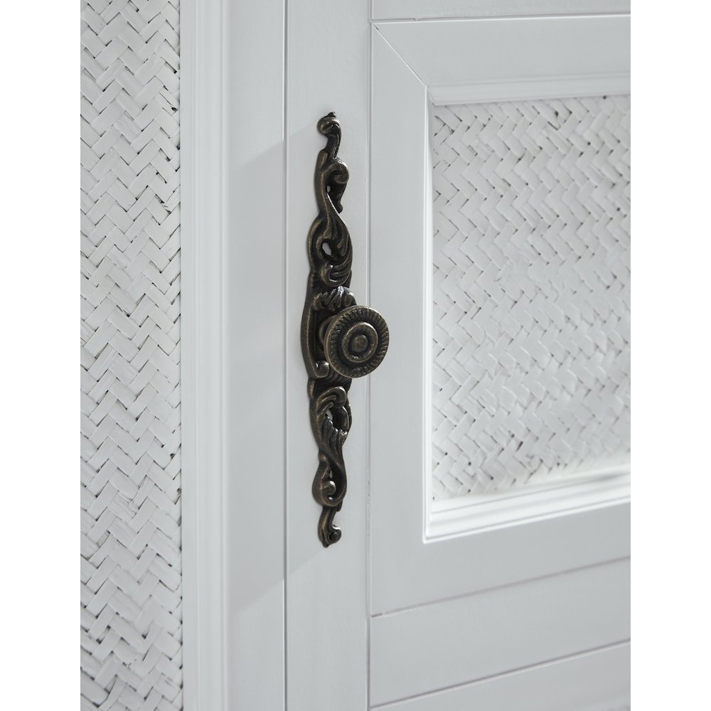 White Queen Cabinet Bed with Wicker Detail and Integrated USB Port Wood. Picture 9