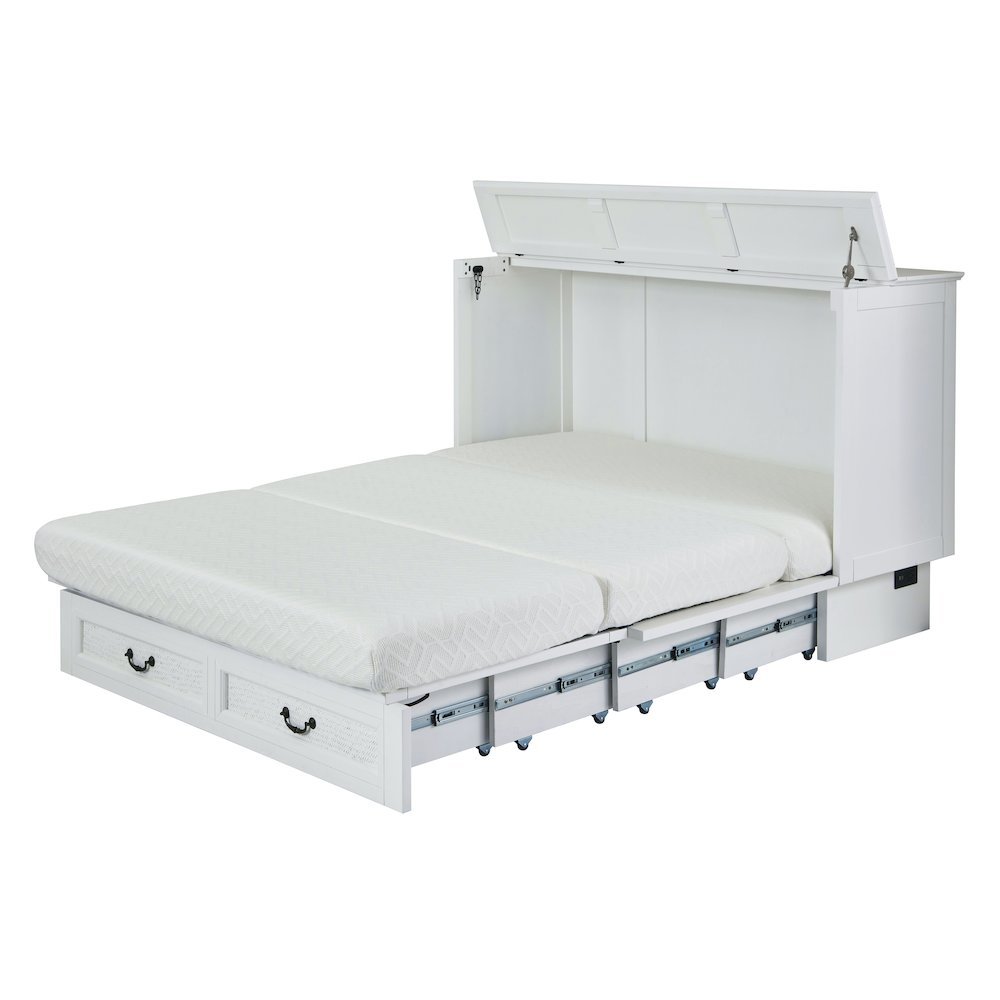 White Queen Cabinet Bed with Wicker Detail and Integrated USB Port Wood. Picture 6