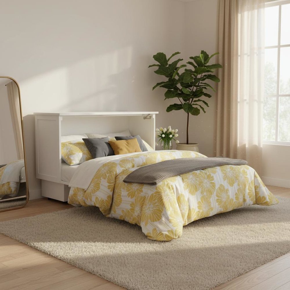 White Queen Wood Cabinet Bed with Compact Design and Usable Top Surface. Picture 3