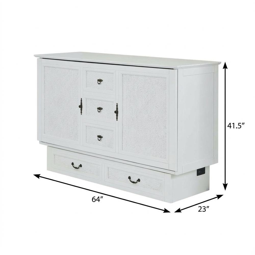 White Queen Cabinet Bed with Wicker Detail and Integrated USB Port Wood. Picture 12