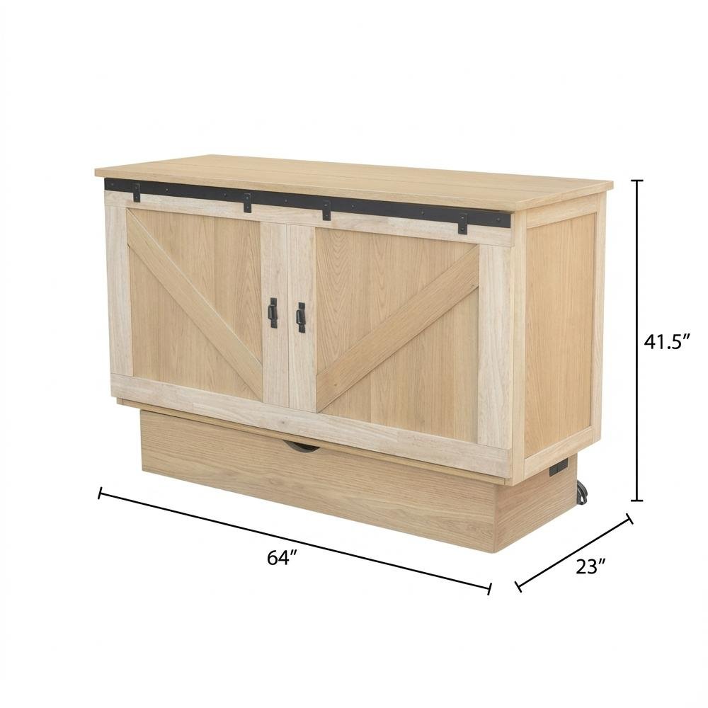 Queen Wood Cabinet Bed White Oak Finish with Metal Drawer Glides and Storage. Picture 4