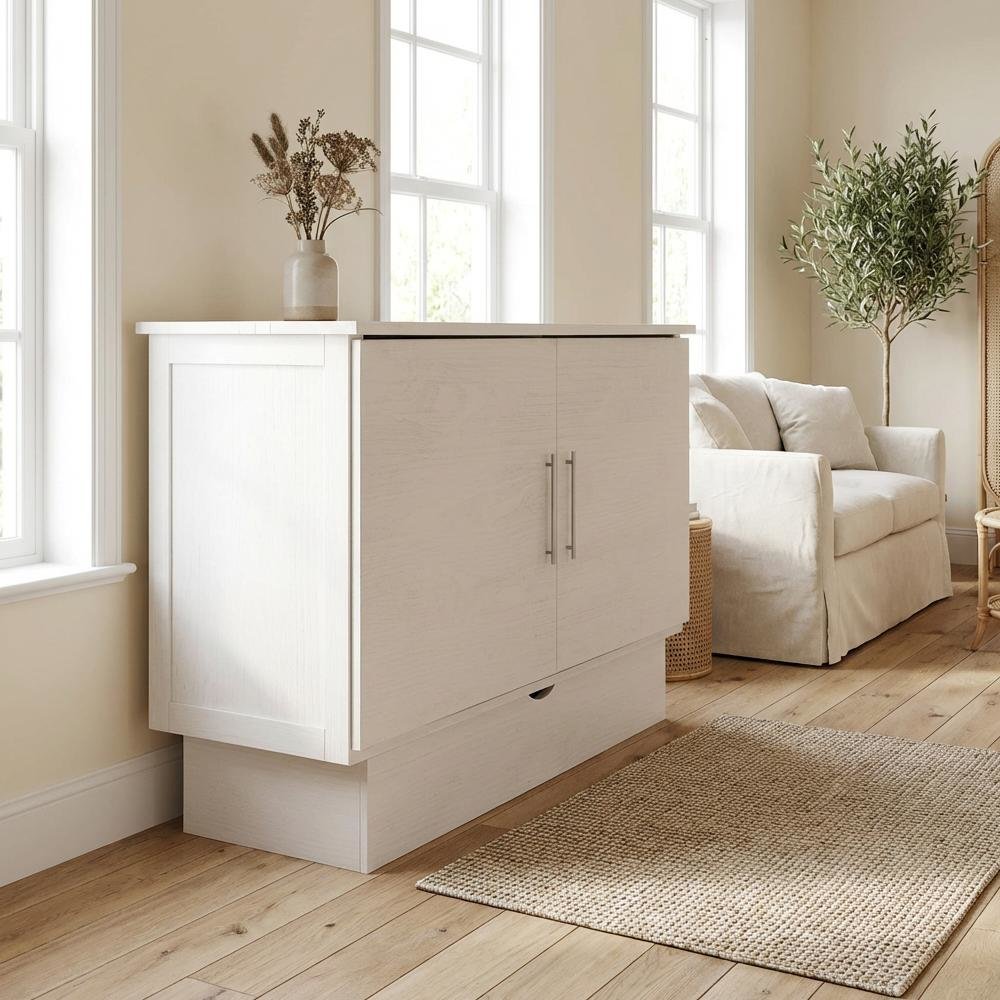 White Queen Wood Cabinet Bed with Compact Design and Usable Top Surface. Picture 2