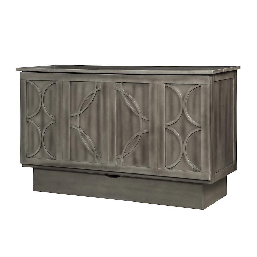 Modern Gray Queen Cabinet Bed Wood Frame with Free Standing Design, Usable Top. Picture 1