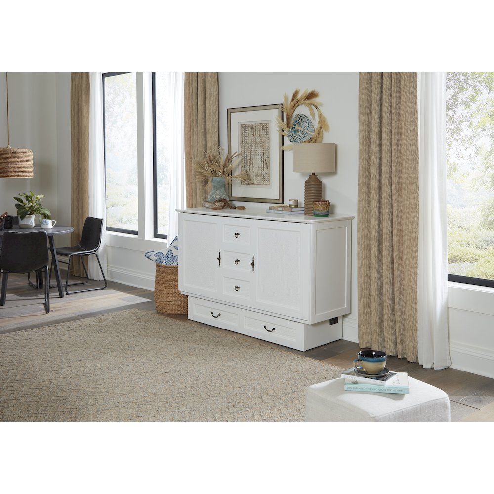White Queen Cabinet Bed, Integrated USB Port,Wicker Detail Premium Guest Sleeper. Picture 8