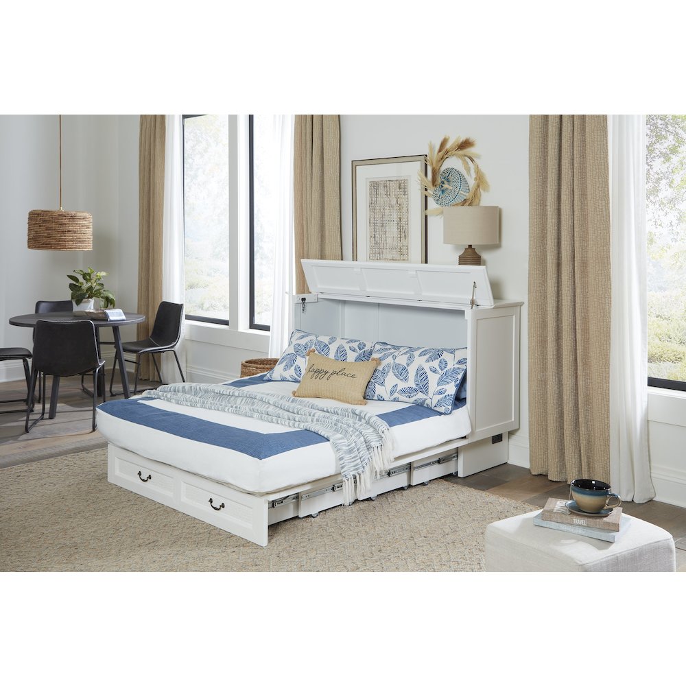 White Queen Cabinet Bed, Integrated USB Port,Wicker Detail Premium Guest Sleeper. Picture 11