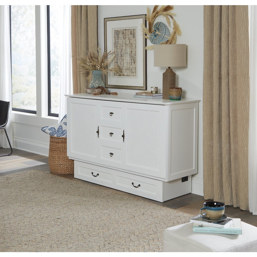White Queen Cabinet Bed, Integrated USB Port,Wicker Detail Premium Guest Sleeper. Picture 12