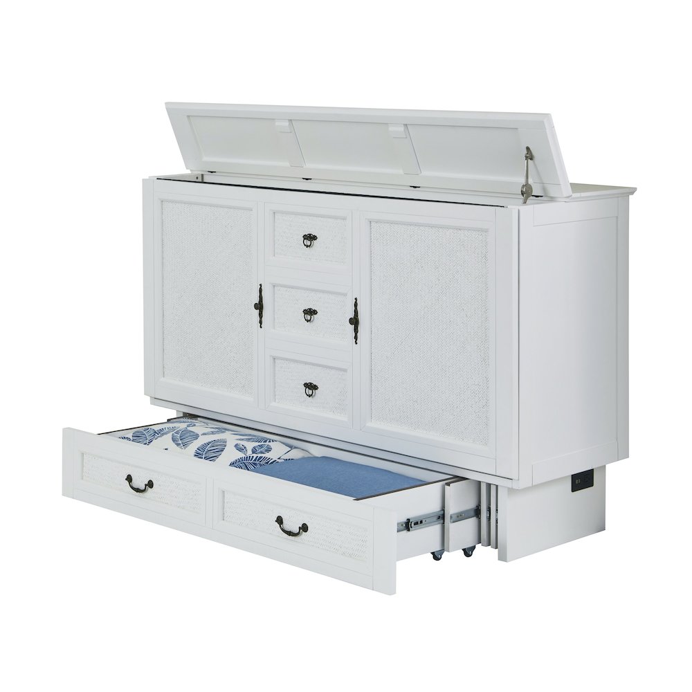 White Queen Cabinet Bed, Integrated USB Port,Wicker Detail Premium Guest Sleeper. Picture 6