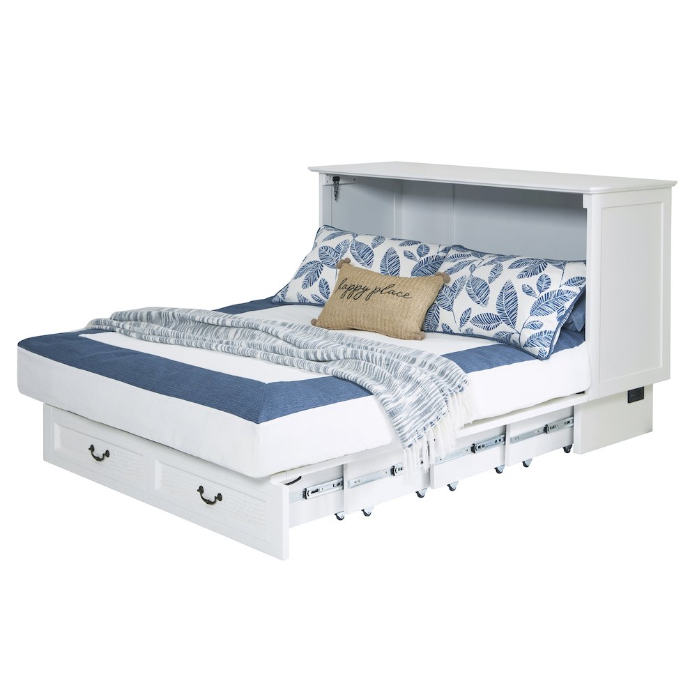 White Queen Cabinet Bed, Integrated USB Port,Wicker Detail Premium Guest Sleeper. Picture 2