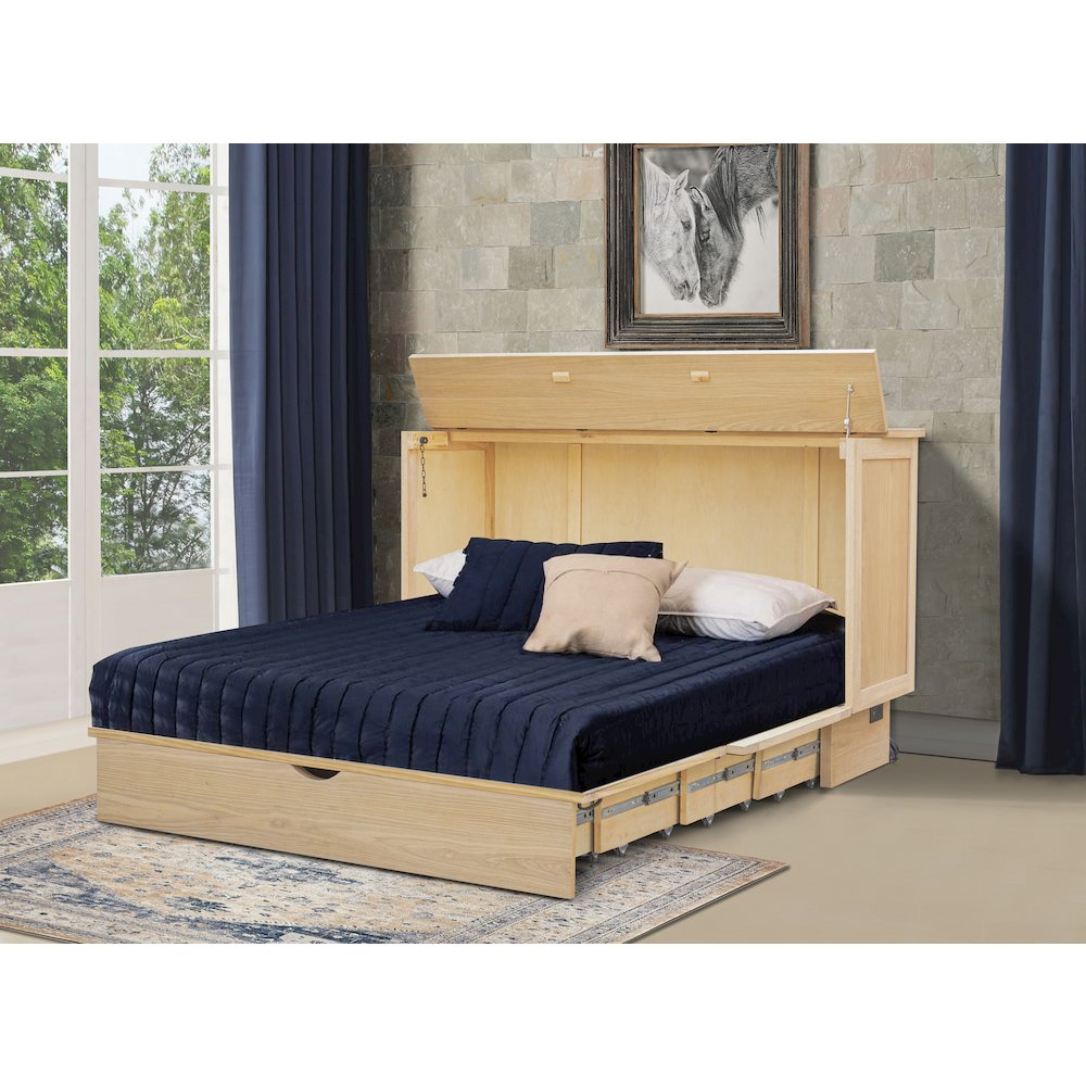 Farmhouse Style Queen Cabinet Bed in White Oak Finish Rustic Compact Sleeper. Picture 2