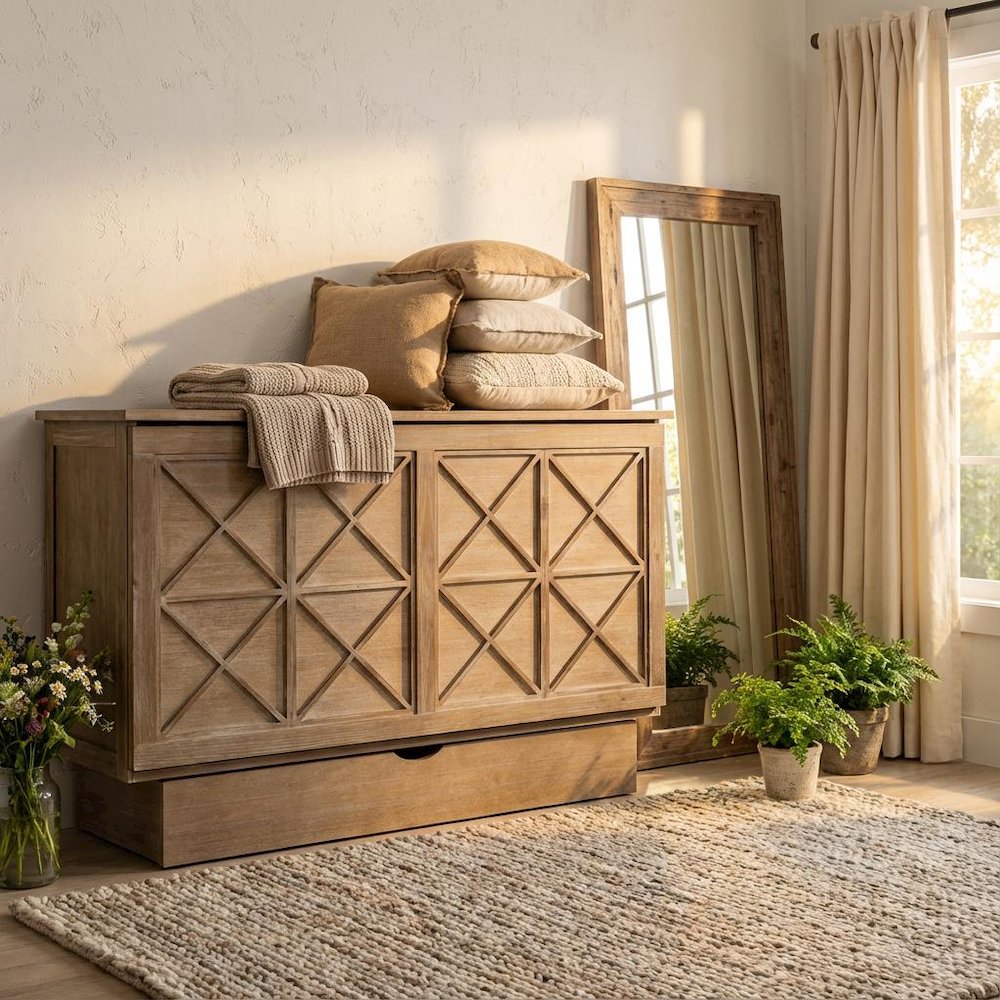 Queen Wood Cabinet Bed Light Ash Finish - Space-Saving Wall Mount Sleep Solution. Picture 3
