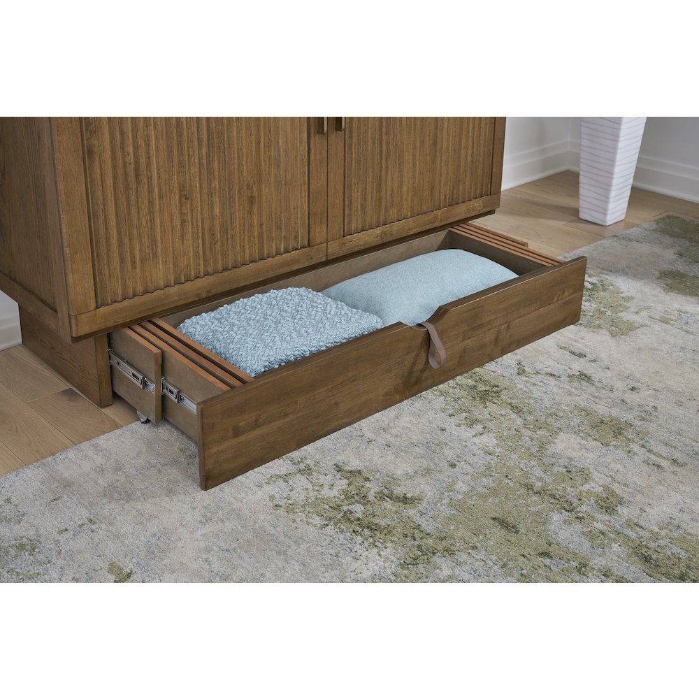 Queen Cabinet Bed in Warm Brown with Reeded Design Details Flip-Top. Picture 4
