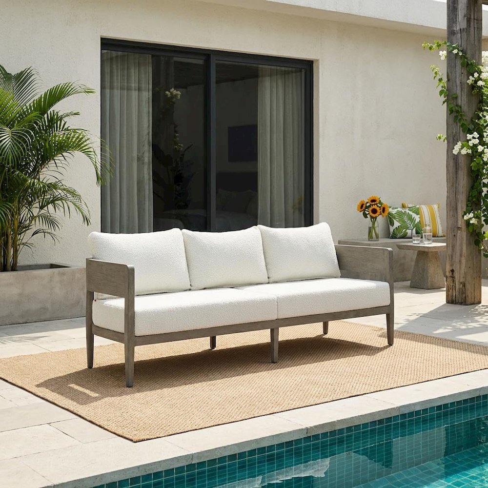 Beige Outdoor Sofa, 3-Seat Patio Couch With Aluminum Frame Design. Picture 2