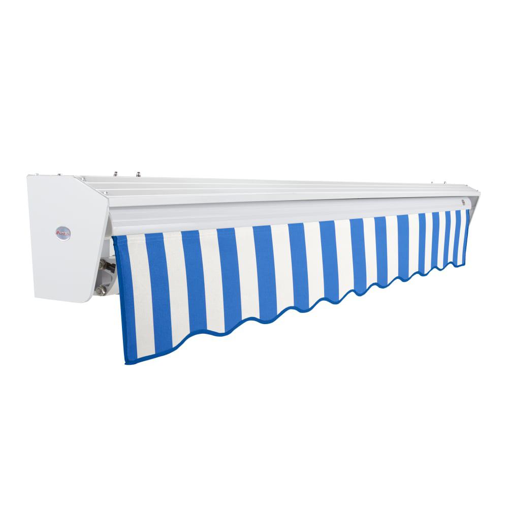 Destin Right Motorized Patio Retractable Awning, Bright Blue/White Stripe. Picture 2