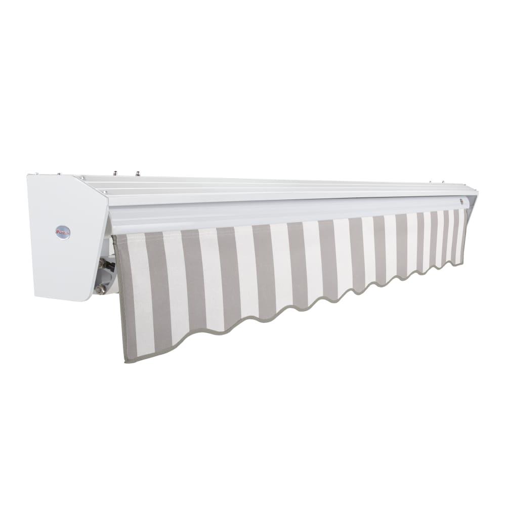 24' x 10' Destin Right Motorized Patio Retractable Awning, Gray/White Stripe. Picture 2