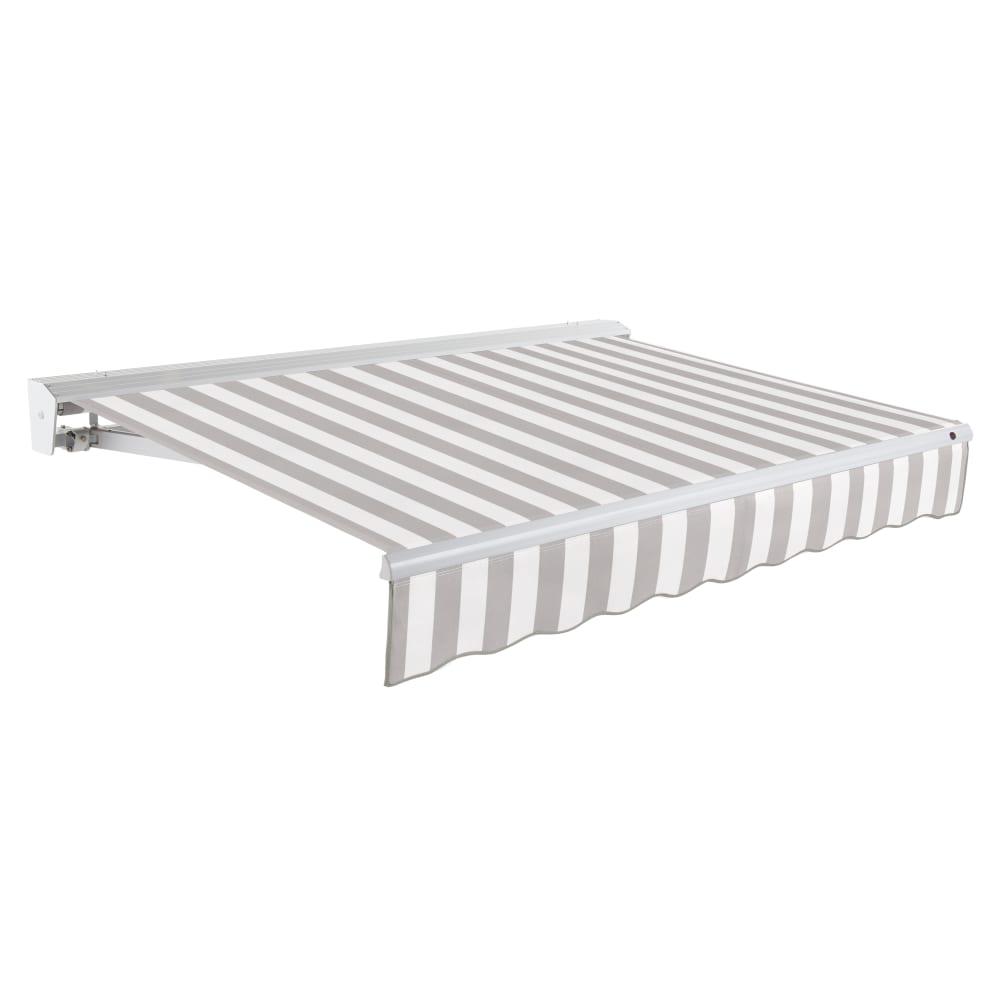 24' x 10' Destin Right Motorized Patio Retractable Awning, Gray/White Stripe. Picture 1