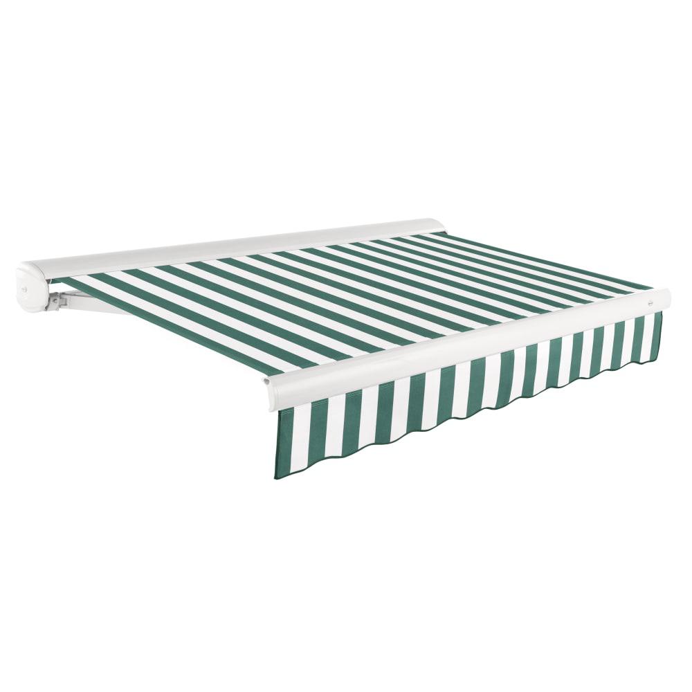 Full Cassette Right Motorized Patio Retractable Awning, Forest/White Stripe. Picture 1