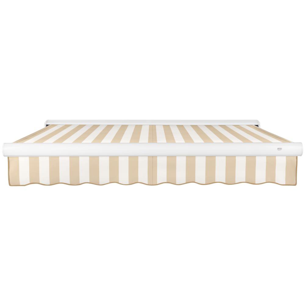 Full Cassette Right Motorized Patio Retractable Awning, Linen/White Stripe. Picture 3