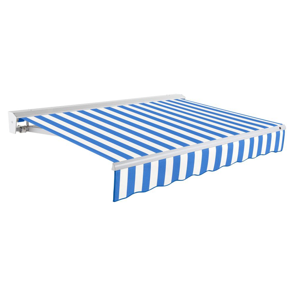 Destin Right Motorized Patio Retractable Awning, Bright Blue/White Stripe. Picture 1