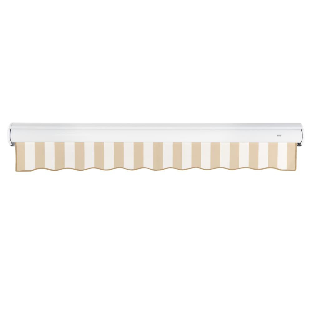 Full Cassette Right Motorized Patio Retractable Awning, Linen/White Stripe. Picture 4