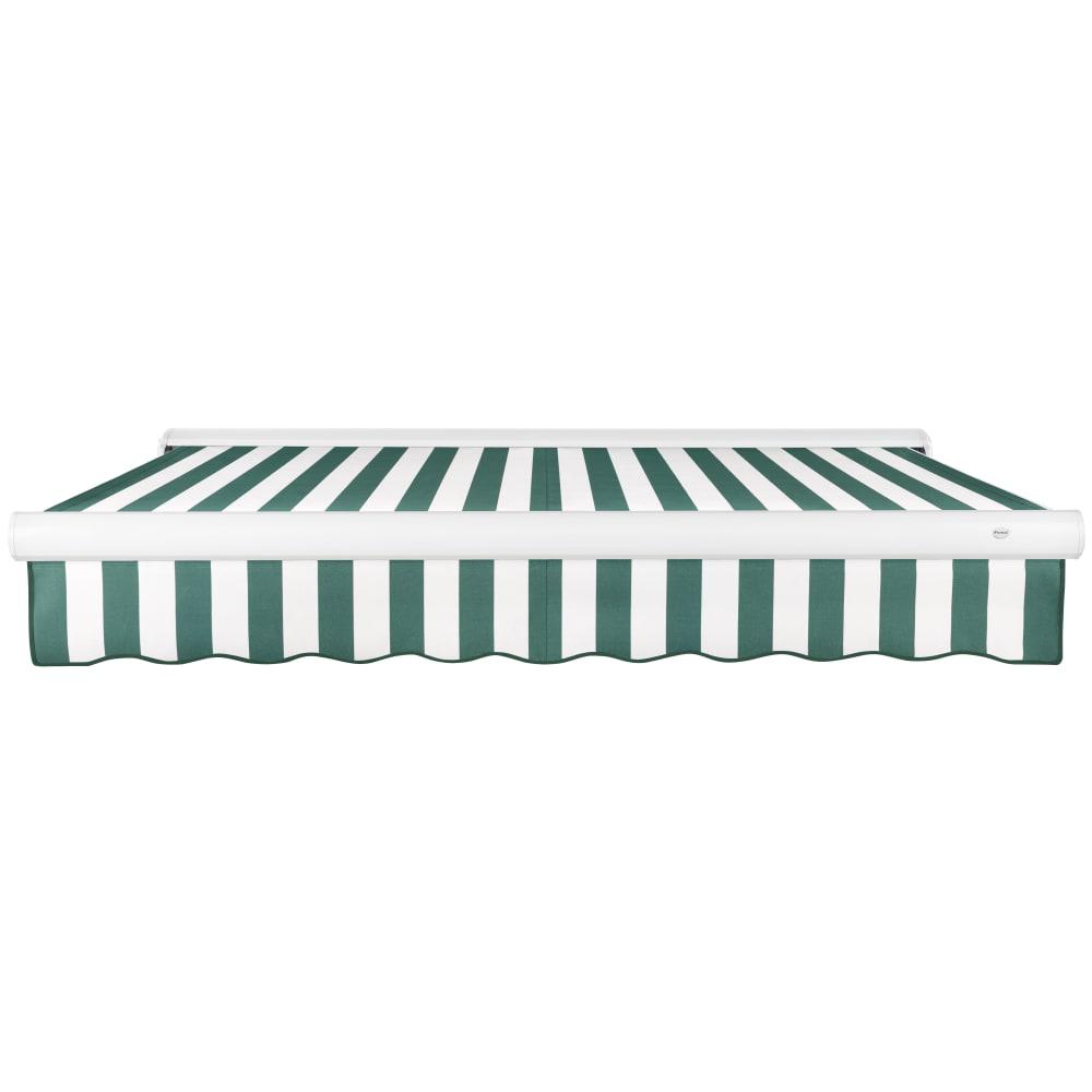Full Cassette Right Motorized Patio Retractable Awning, Forest/White Stripe. Picture 3