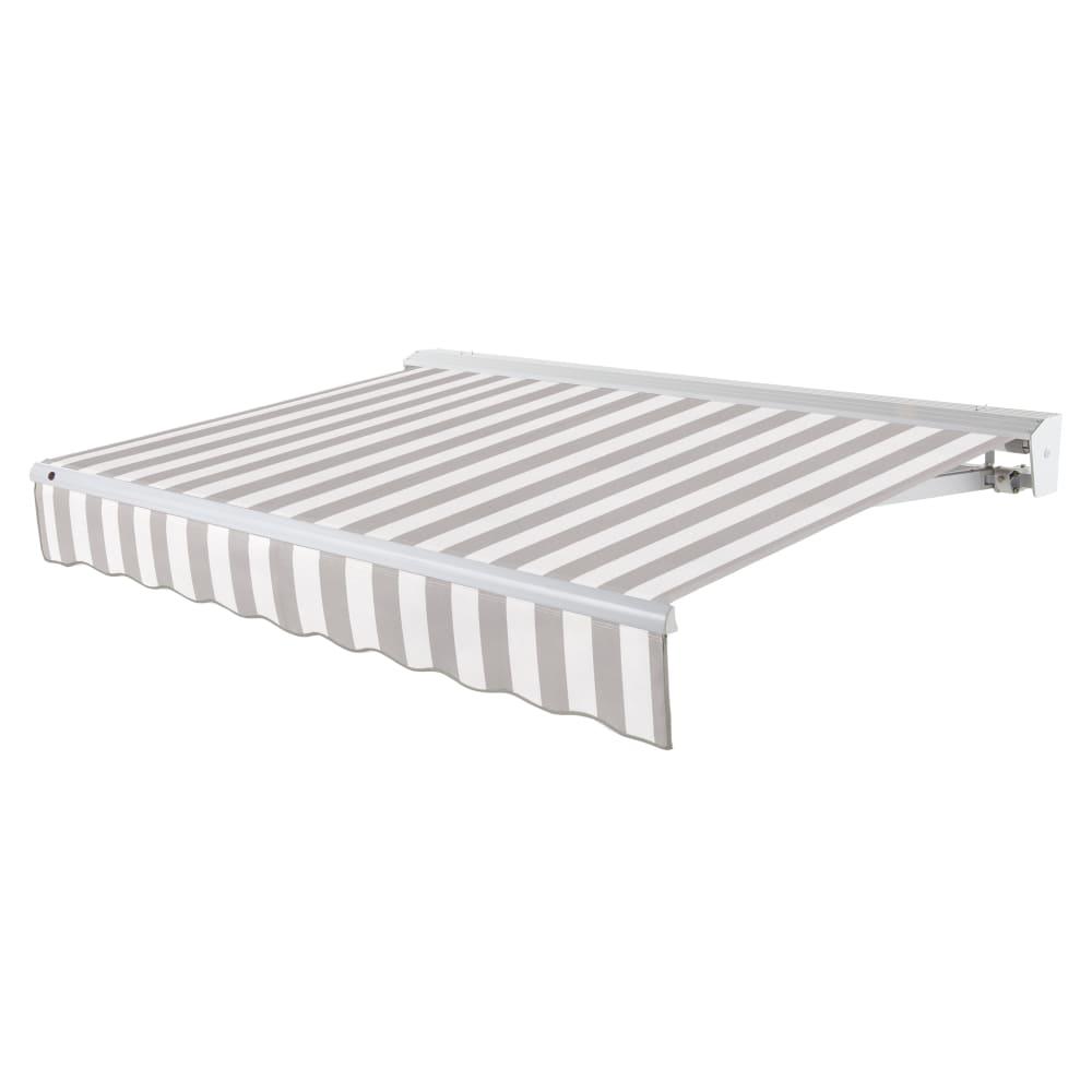 12' x 10' Destin Left Motorized Patio Retractable Awning, Gray/White Stripe. Picture 1