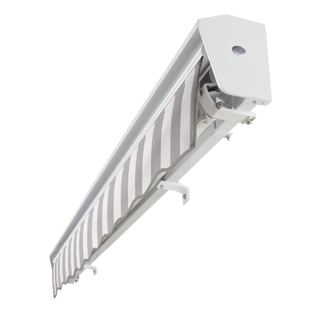 12' x 10' Destin Left Motorized Patio Retractable Awning, Gray/White Stripe. Picture 5