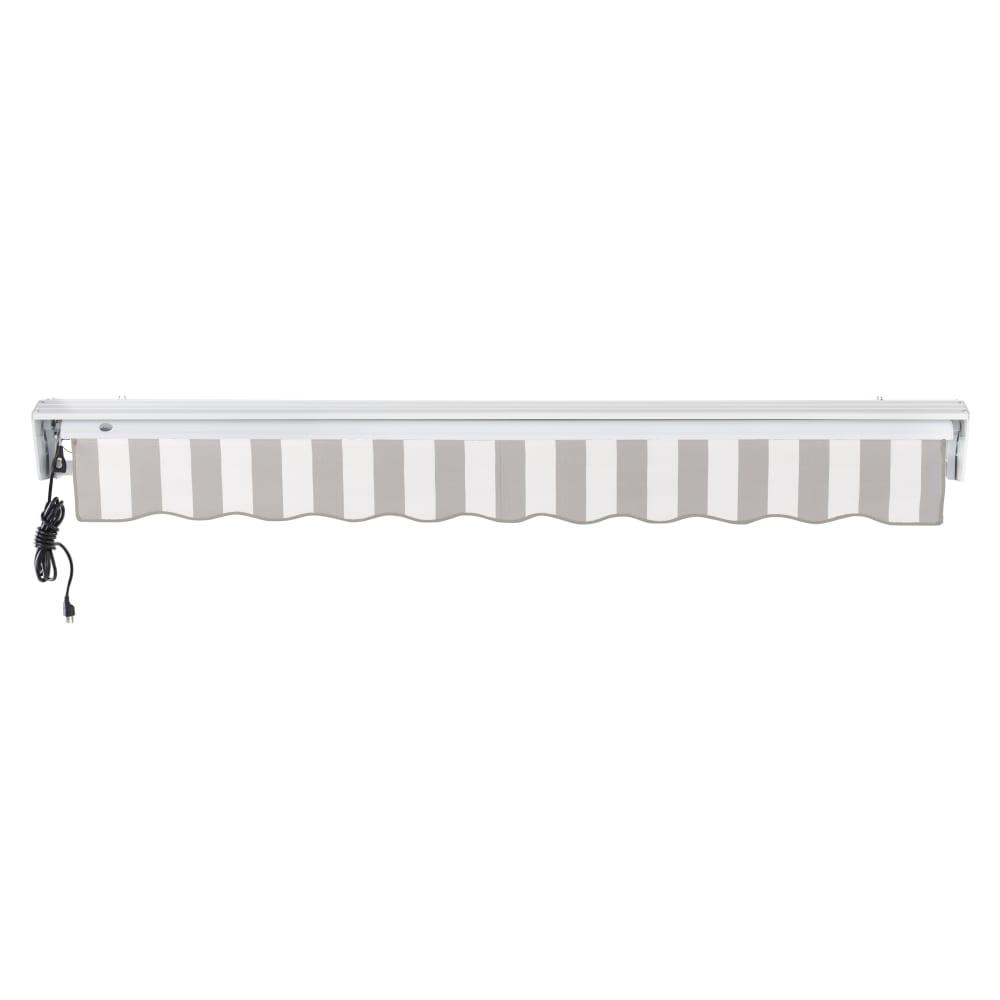 12' x 10' Destin Left Motorized Patio Retractable Awning, Gray/White Stripe. Picture 4