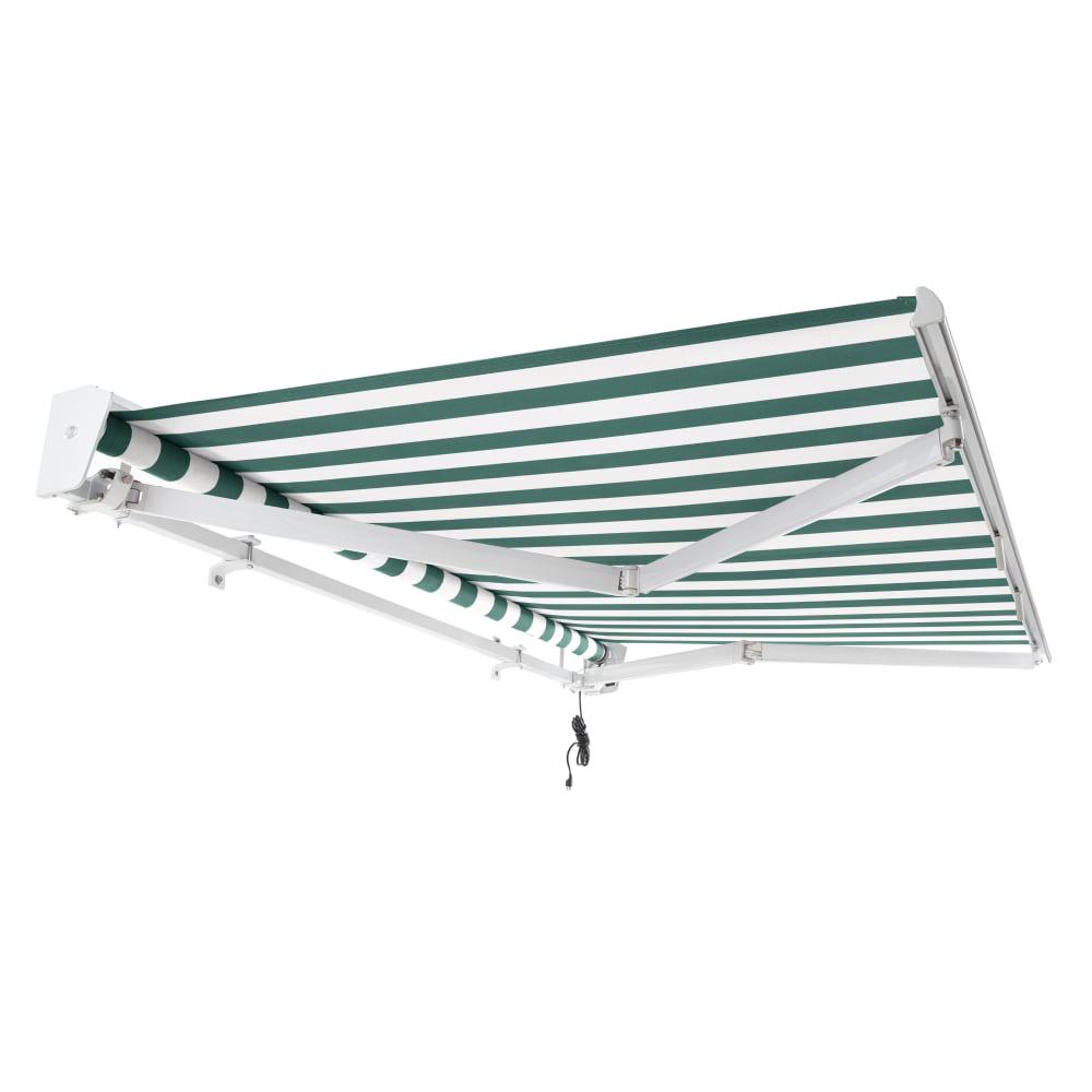 12' x 10' Destin Right Motorized Patio Retractable Awning, Forest/White Stripe. Picture 7