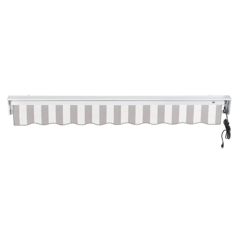 12' x 10' Destin Right Motorized Patio Retractable Awning, Gray/White Stripe. Picture 4