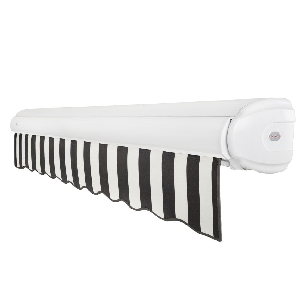Full Cassette Left Motorized Patio Retractable Awning, Black/White Stripe. Picture 2