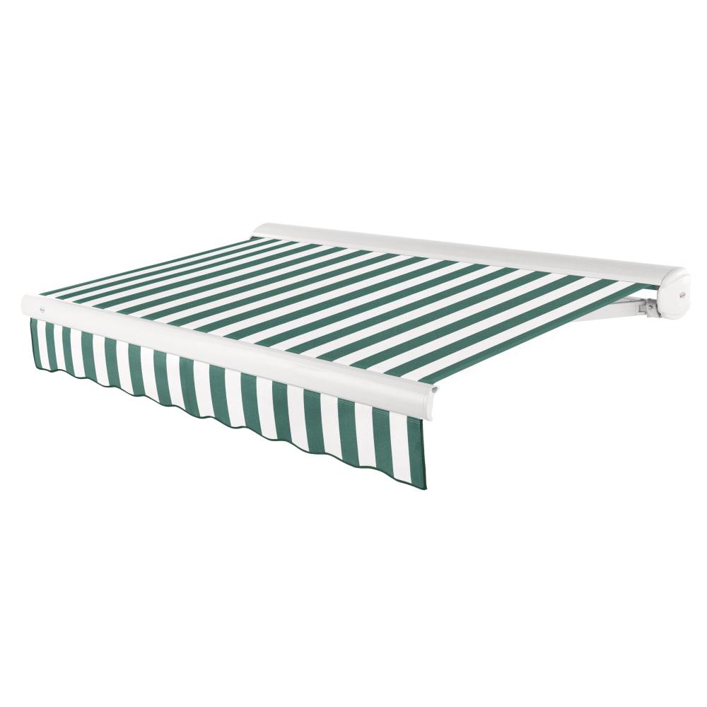 Full Cassette Left Motorized Patio Retractable Awning, Forest/White Stripe. Picture 1