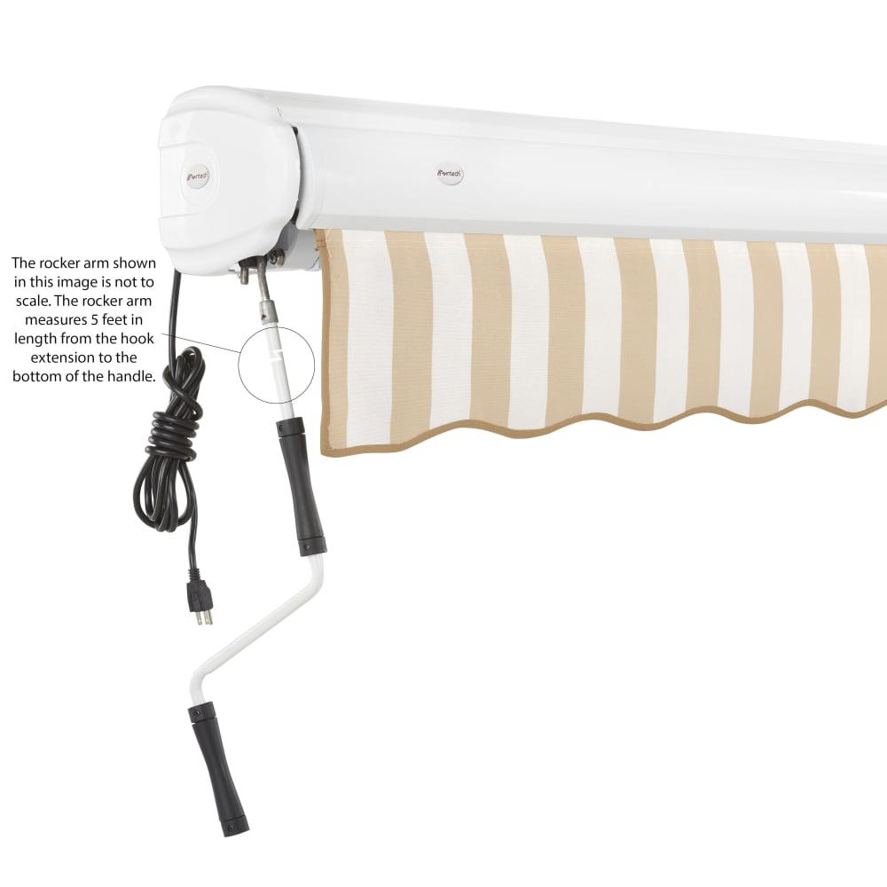 Full Cassette Left Motorized Patio Retractable Awning, Linen/White Stripe. Picture 6