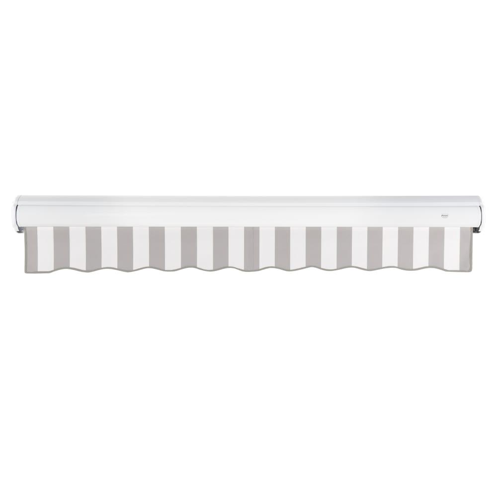 Full Cassette Left Motorized Patio Retractable Awning, Gray/White Stripe. Picture 4