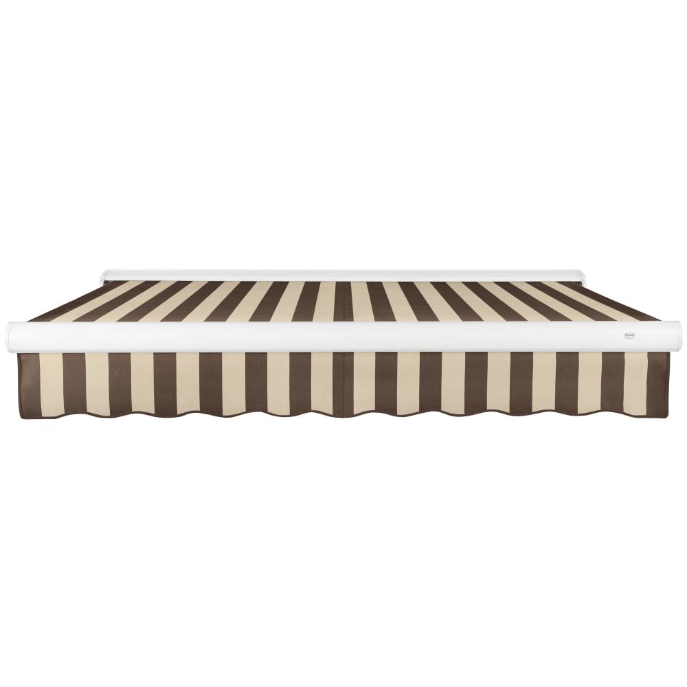 Full Cassette Right Motorized Patio Retractable Awning, Brown/Tan Stripe. Picture 3