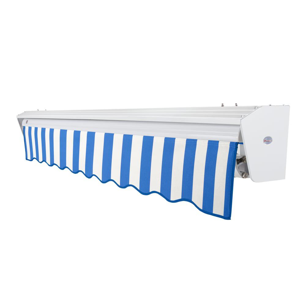 Destin Left Motorized Patio Retractable Awning, Bright Blue/White Stripe. Picture 2