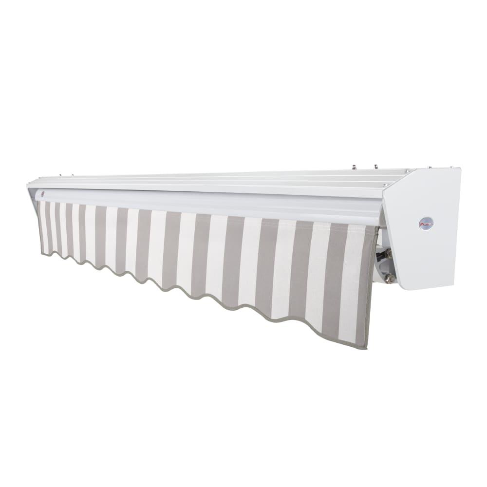 24' x 10' Destin Left Motorized Patio Retractable Awning, Gray/White Stripe. Picture 2