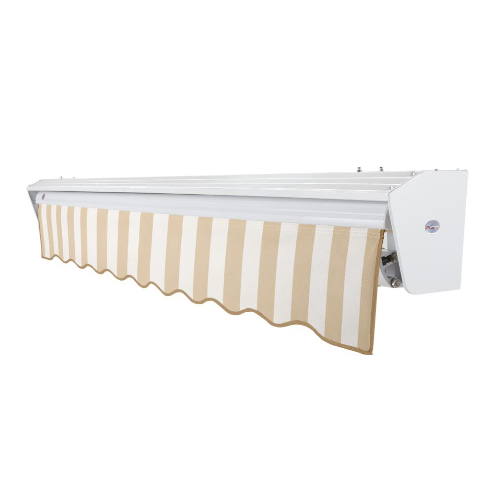 24' x 10' Destin Left Motorized Patio Retractable Awning, Linen/White Stripe. Picture 2