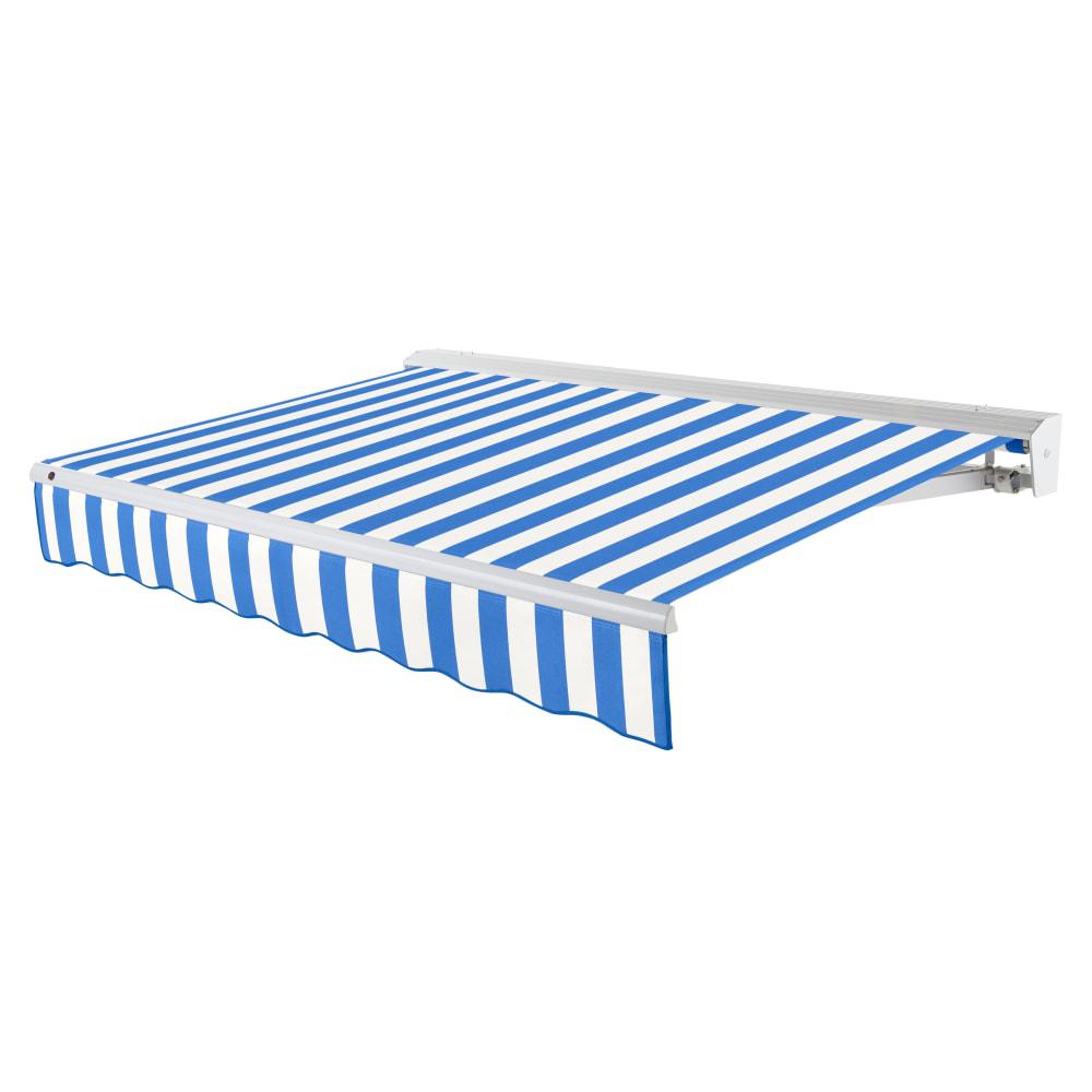Destin Left Motorized Patio Retractable Awning, Bright Blue/White Stripe. Picture 1
