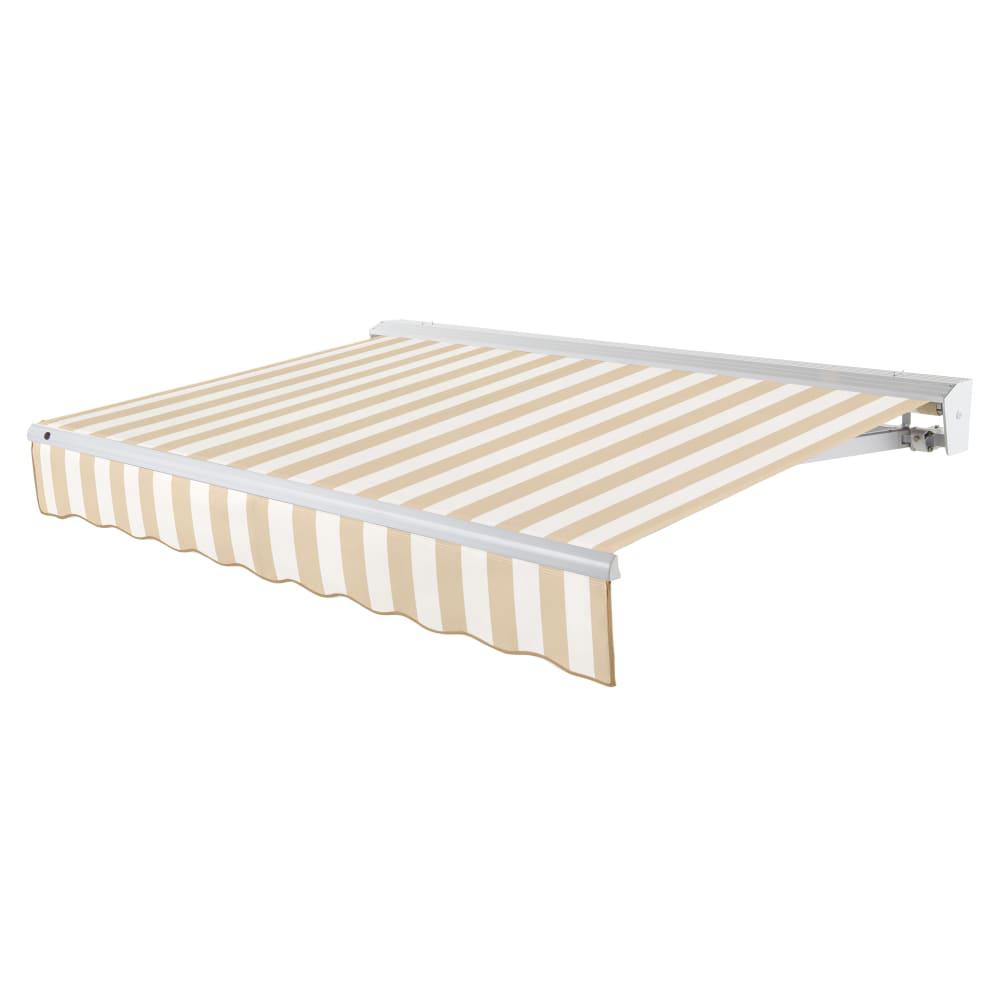 24' x 10' Destin Left Motorized Patio Retractable Awning, Linen/White Stripe. Picture 1