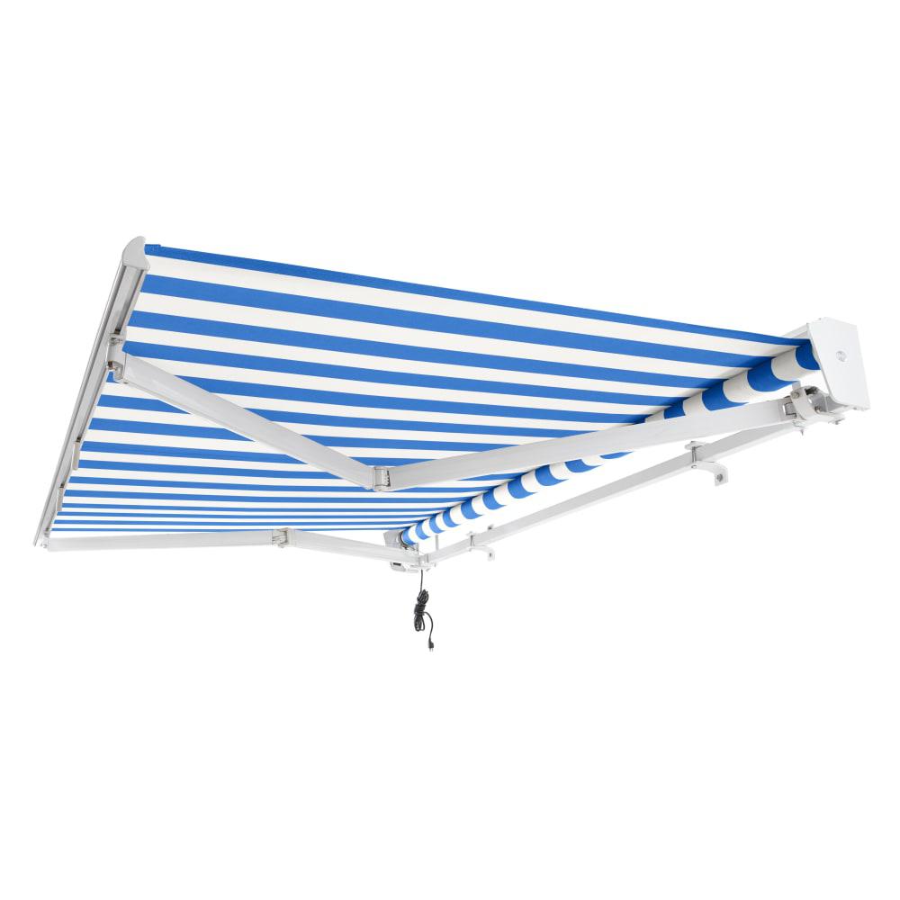 Destin Left Motorized Patio Retractable Awning, Bright Blue/White Stripe. Picture 7